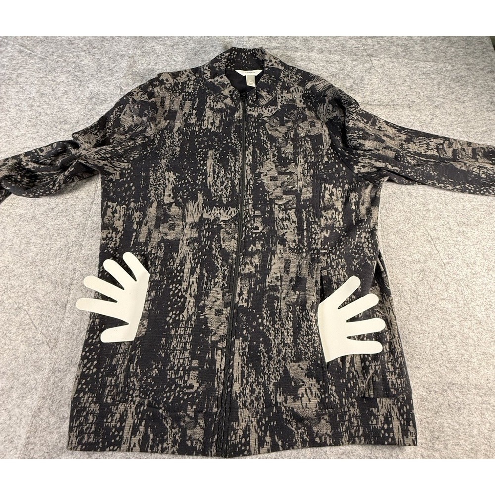 CJ Banks Black & Gray PrintLt Wt Cotton LS Zip Front Jacket Size 1X Sparkle - Picture 9 of 15